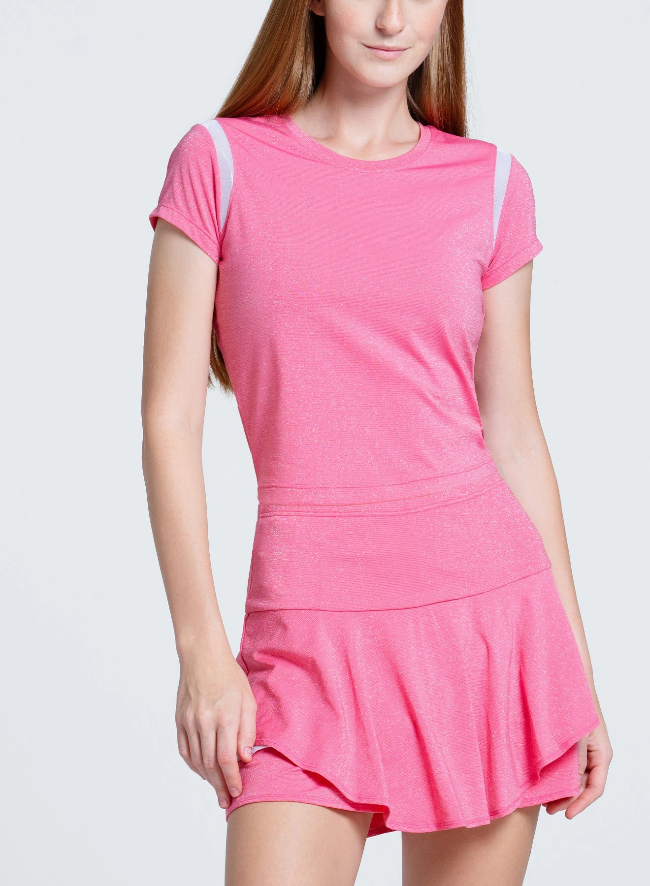 Shimmer Slim Tee Layered Collar Design Relaxed Silhouette