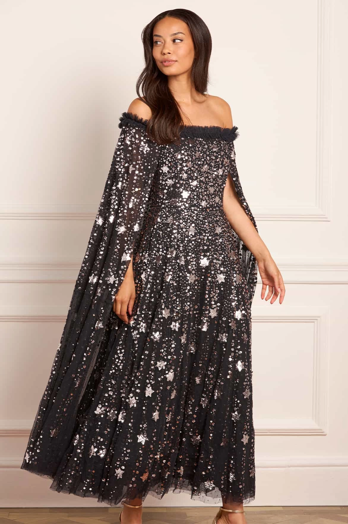 Refined Stitch Timeless Style Wear Shooting Stars Cape Ankle Gown