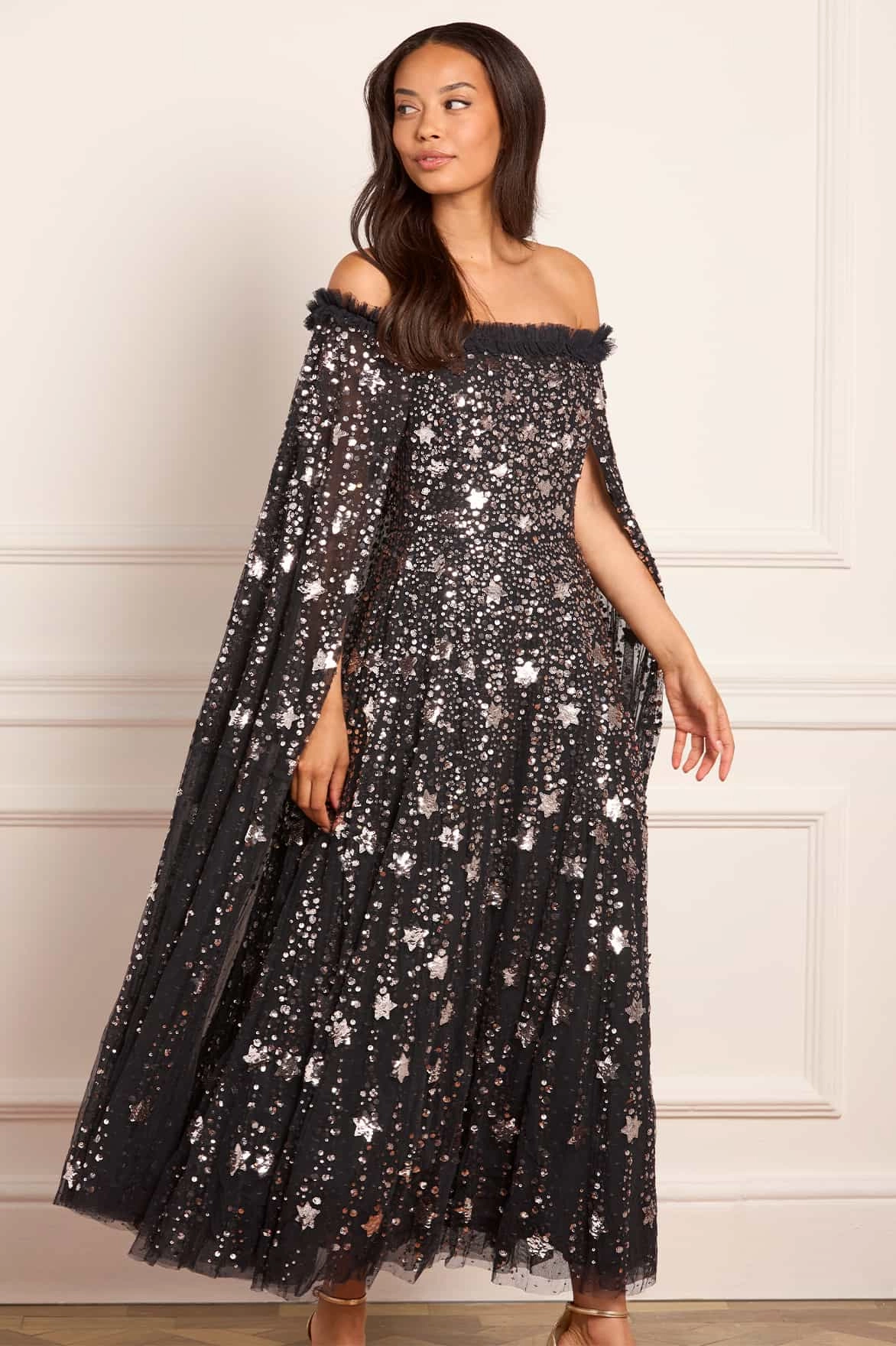 Grace Glow Easy Texture Shooting Stars Cape Ankle Gown