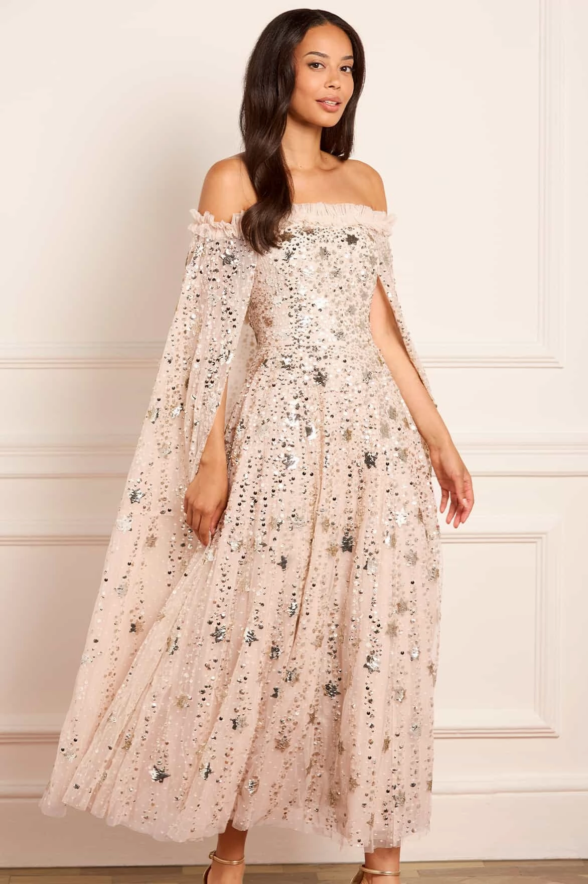 Timeless Layer Travel-Essential Shooting Stars Cape Ankle Gown