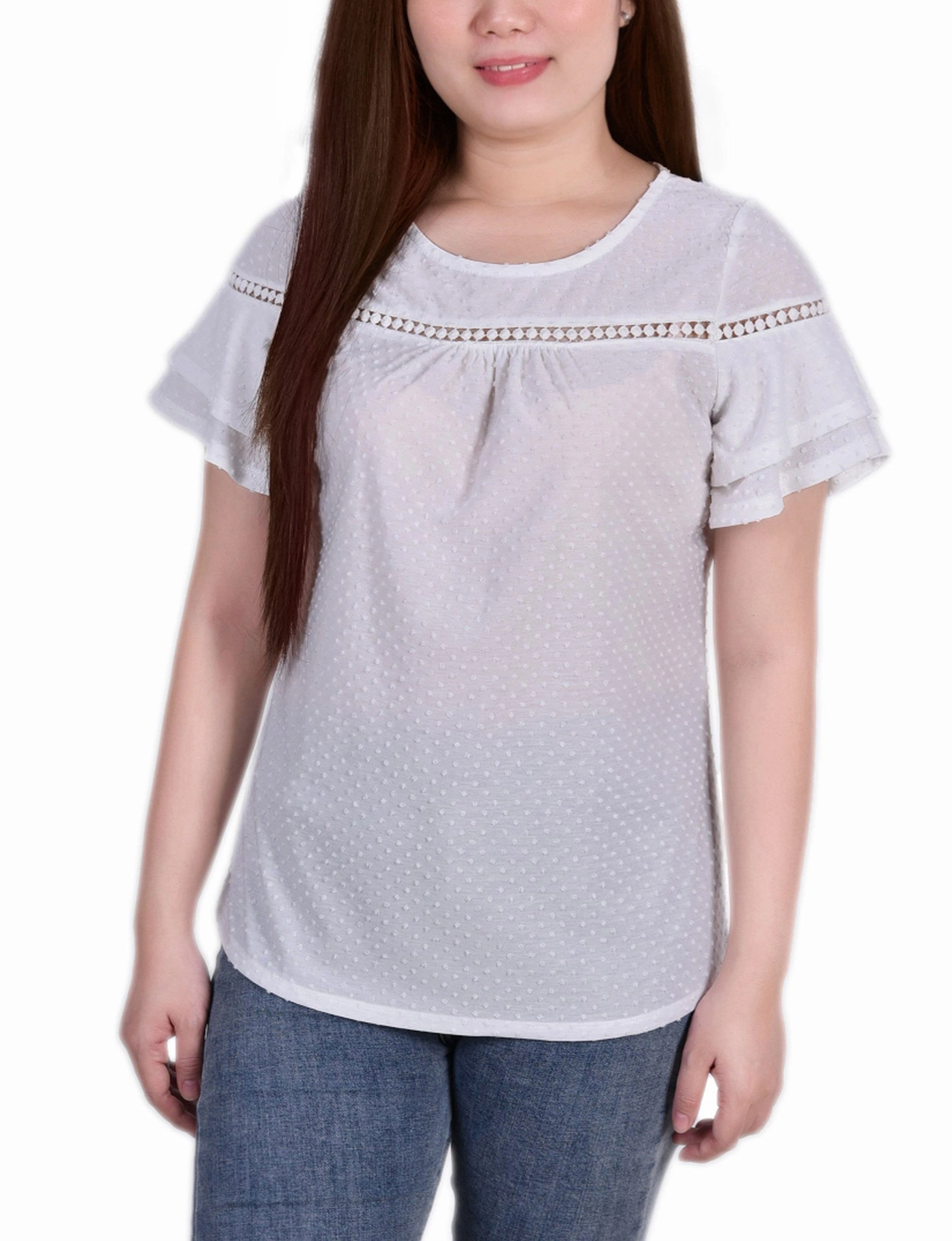 Short Double Flutter Sleeve Swiss Dot Top Water Repellent Finish