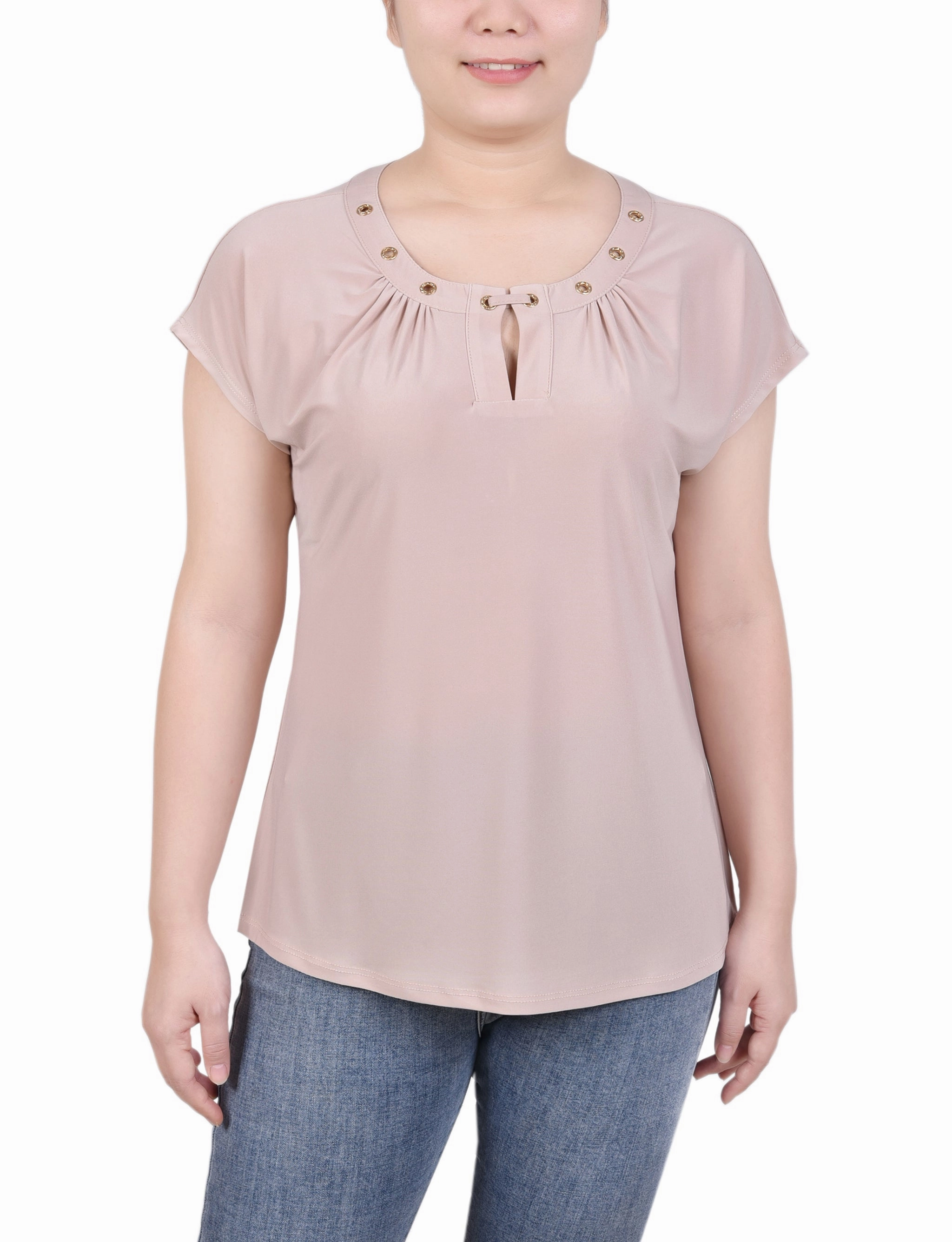 Sustainable Manufacturing Thermochromic Color Shift Tech Short Extended-Sleeve Grommet Neck Knit Top