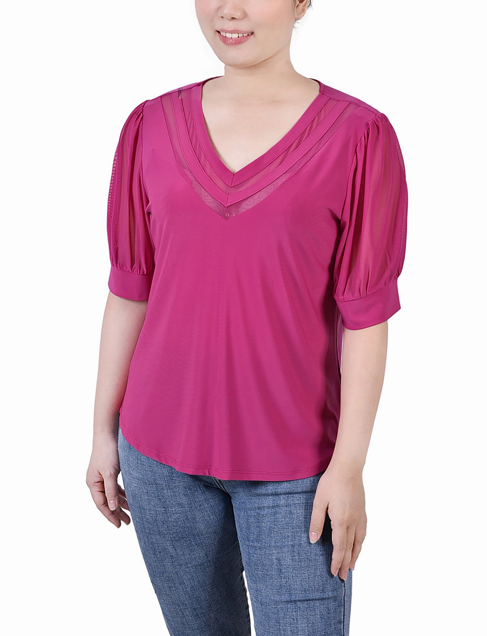 Short Puff Sleeve V Neck Top AllDay Comfort Design