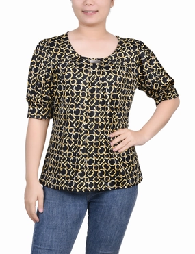 Hypoallergenic Textile Short Sleeve Balloon Sleeve Top