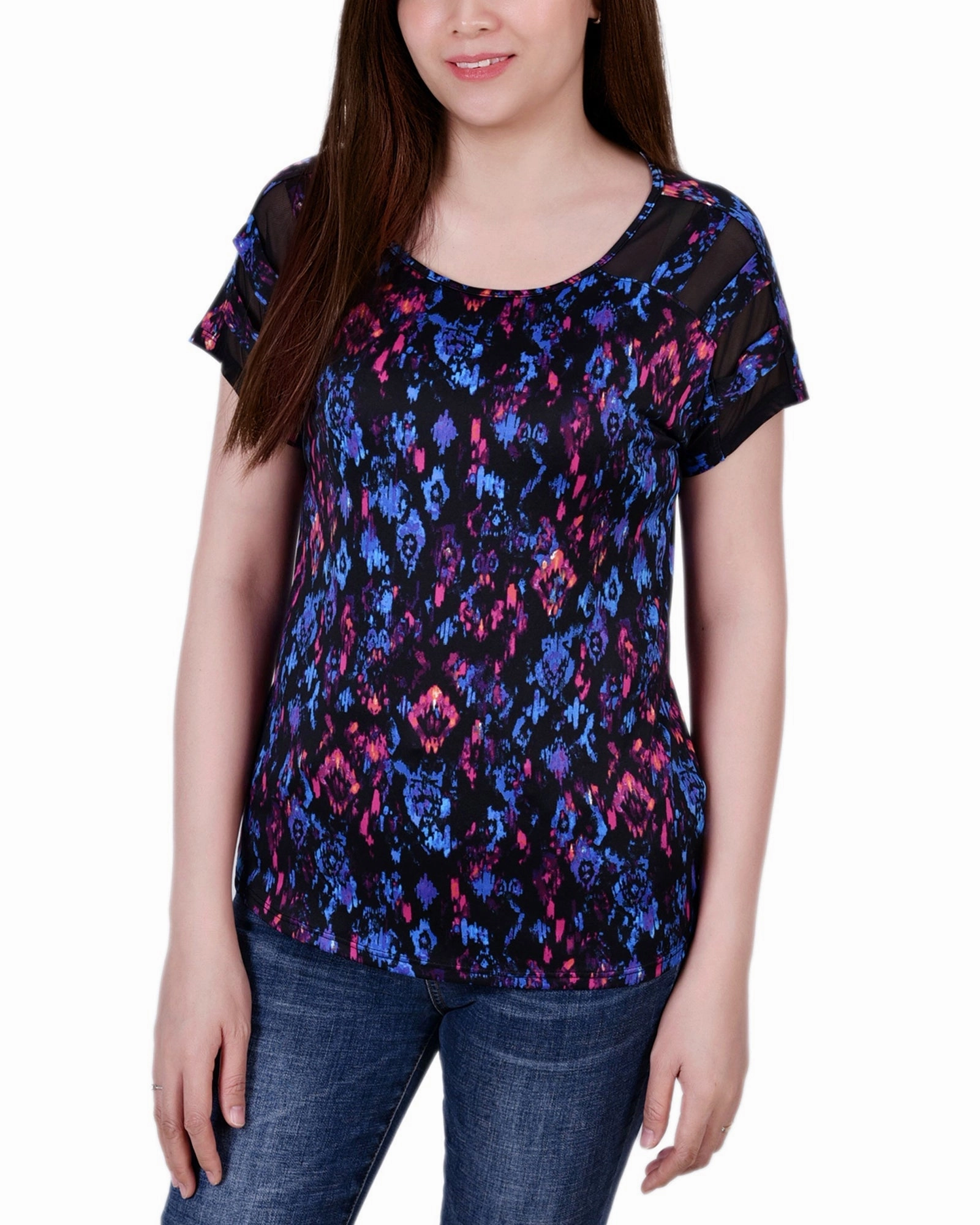 Short Sleeve Top With Mesh Sleeve Adjustable Shoulder Straps MultiPanelBreathability