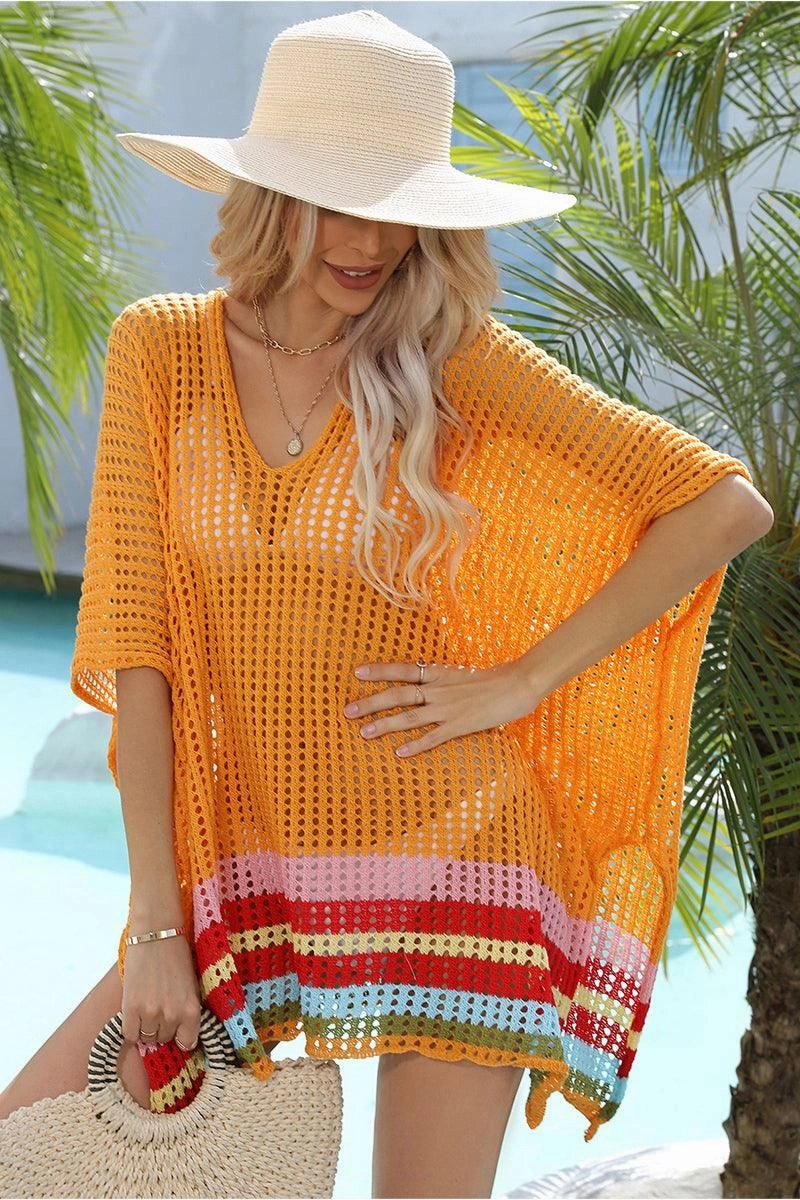 HOLLOW KNITTED SWIM POOL COVER UP FlexibleRibbedTrims OdorResistantFinish