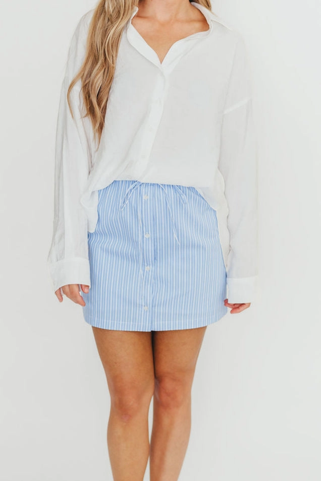 Sia Striped Poplin Drawstring Skort in Light Blue *Final-Sale* No Friction winter shorts