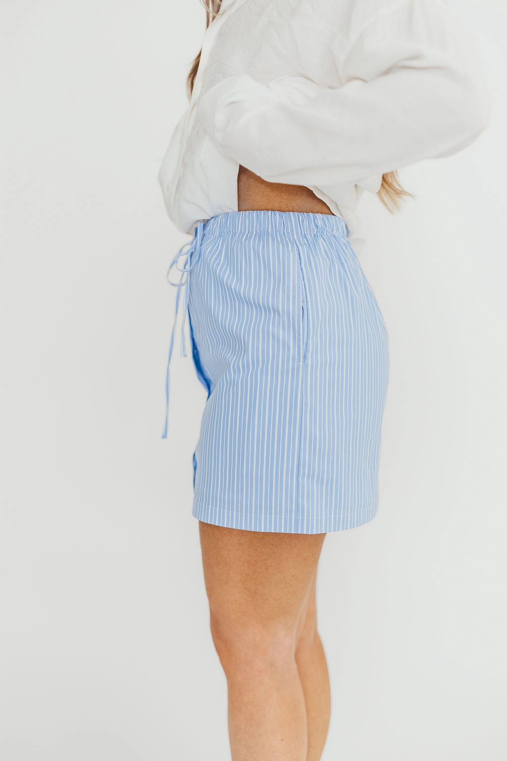 Sia Striped Poplin Drawstring Skort in Light Blue *Final-Sale* Cool Look Airflow channels