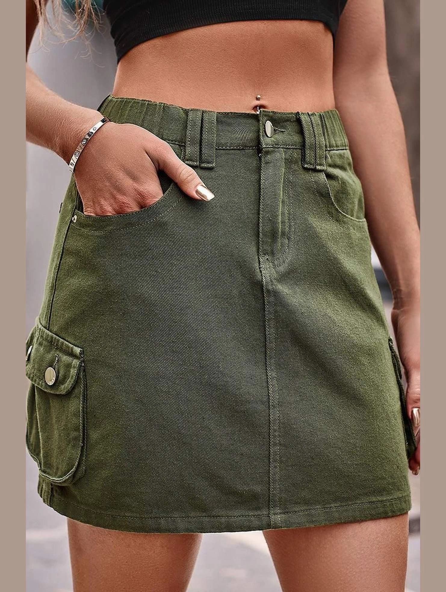 SIDE MINI POCKET ELASTIC WAIST CASUAL CARGO SKIRT Casual Performance Fit Weather Ready