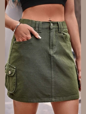 Comfy Texture ReflectiveAccentDetails SIDE MINI POCKET ELASTIC WAIST CASUAL CARGO SKIRT