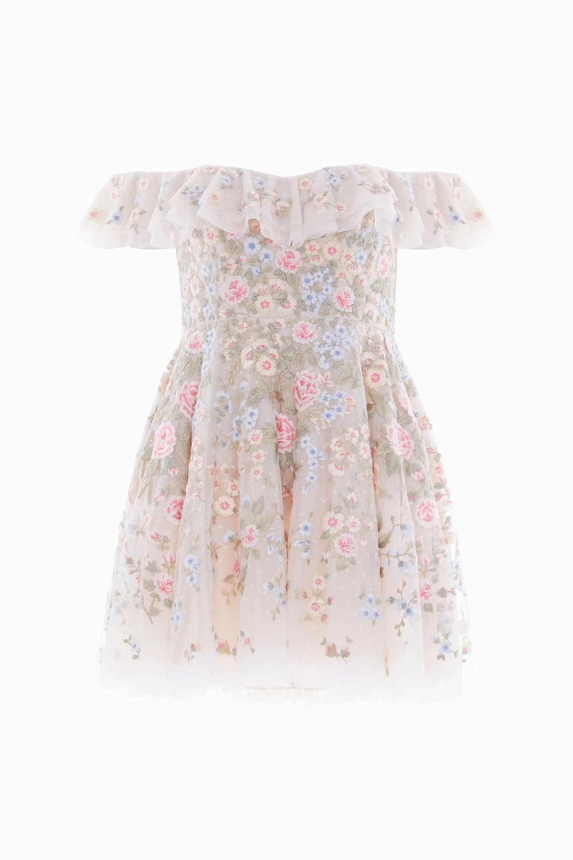 Natural Form Sleek and Flattering Antoinettes Floral Off-Shoulder Micro Mini Dress