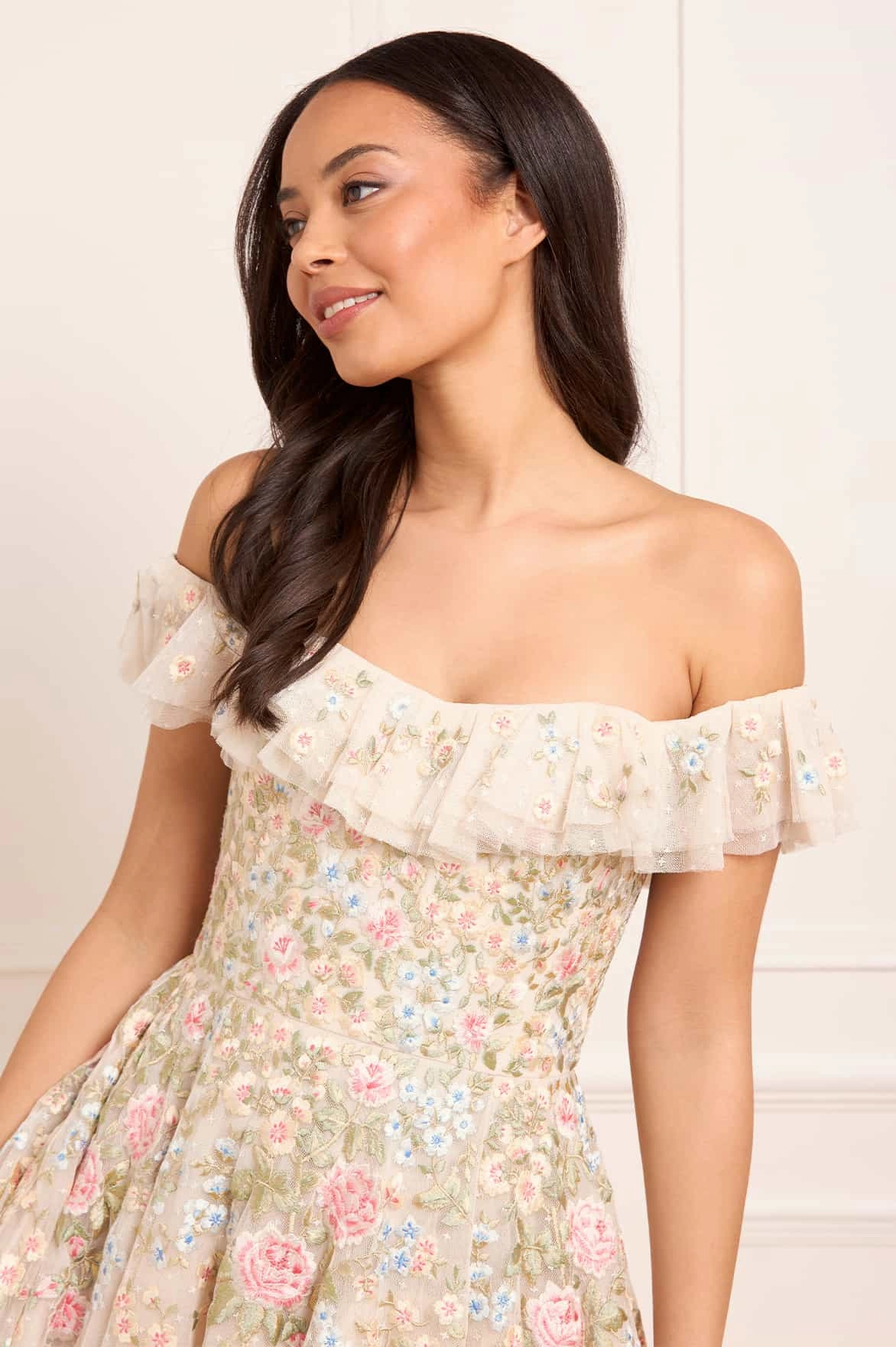Sophisticated Layers Smile Glow Antoinettes Floral Off-Shoulder Micro Mini Dress