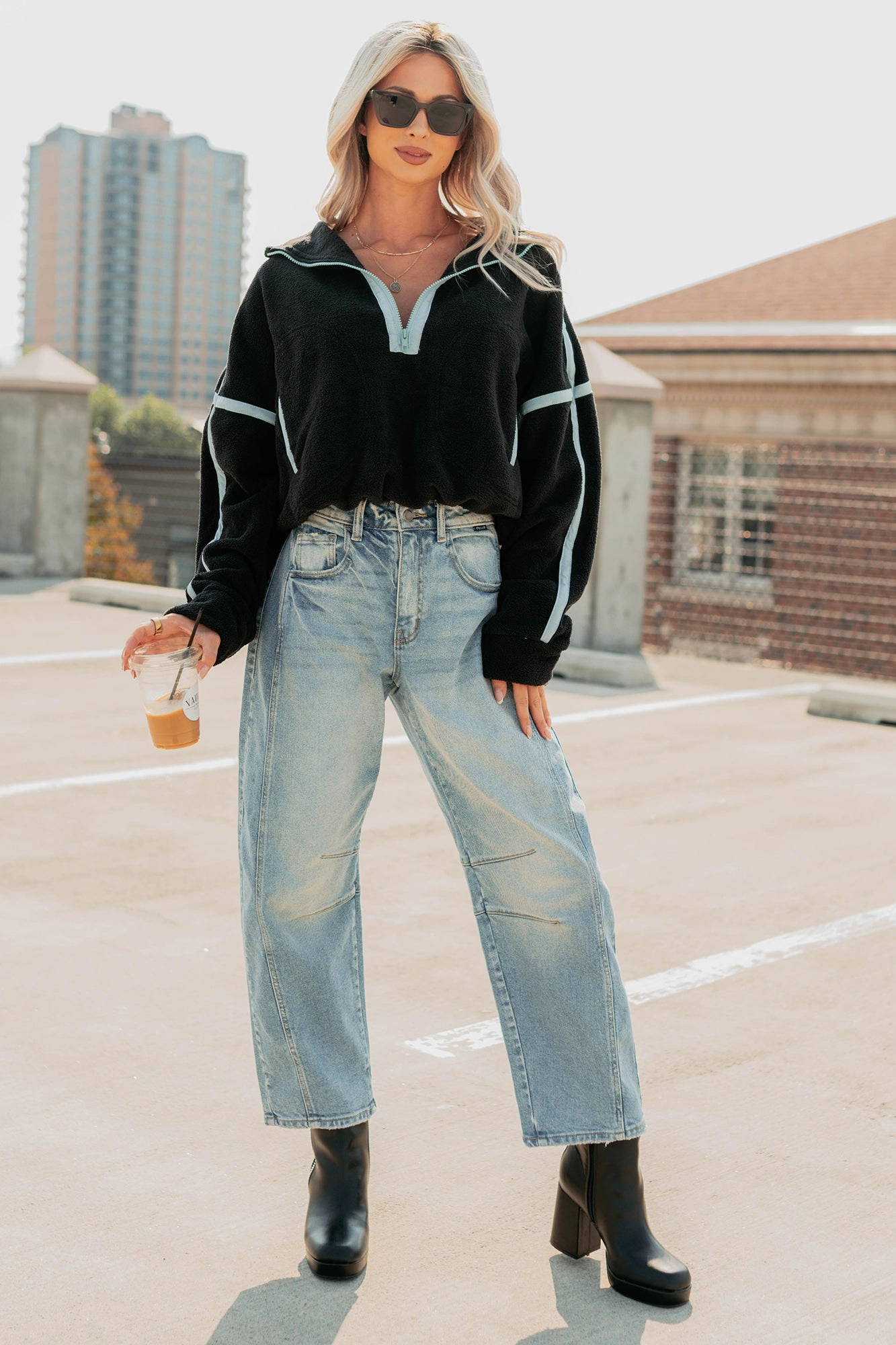 Summer Polo Simple Comfort Half-Zip Fleece Pullover (Black)