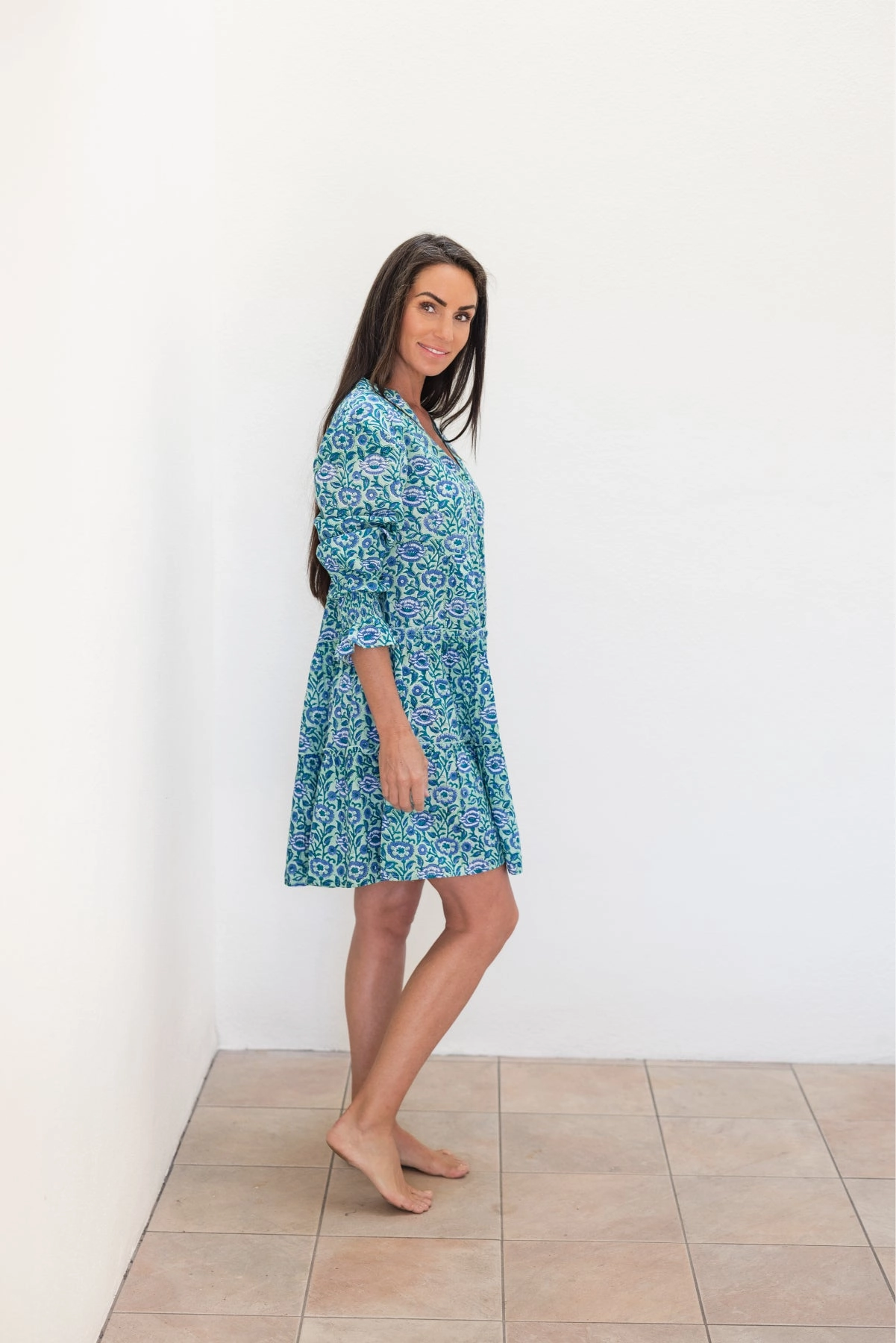 Embroidered-Sleeve Dover Dress Pell Garden