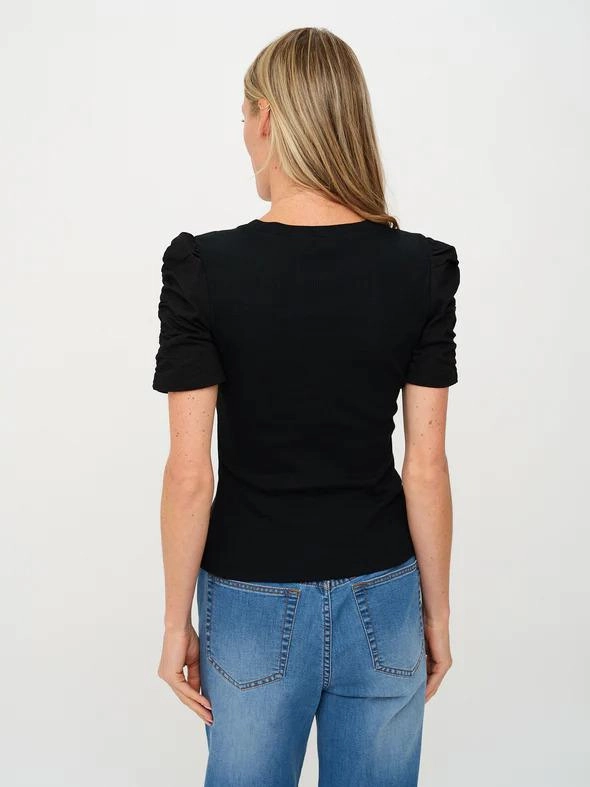 Six Fifty Ribbed Ruched Sleeve Top EcoFriendlyDye Ribbed Neckline