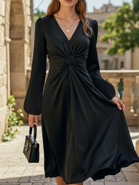 All-day style French Royal Sister Style V-Neck Waist Long Dress