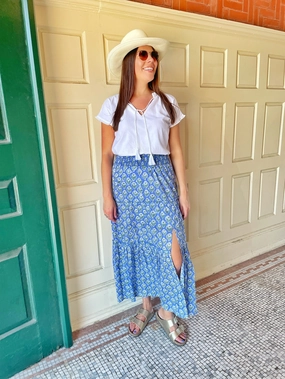 Flexible Gusset Cozy Stretch Fit Skye Maxi Skirt Garden by the Sea