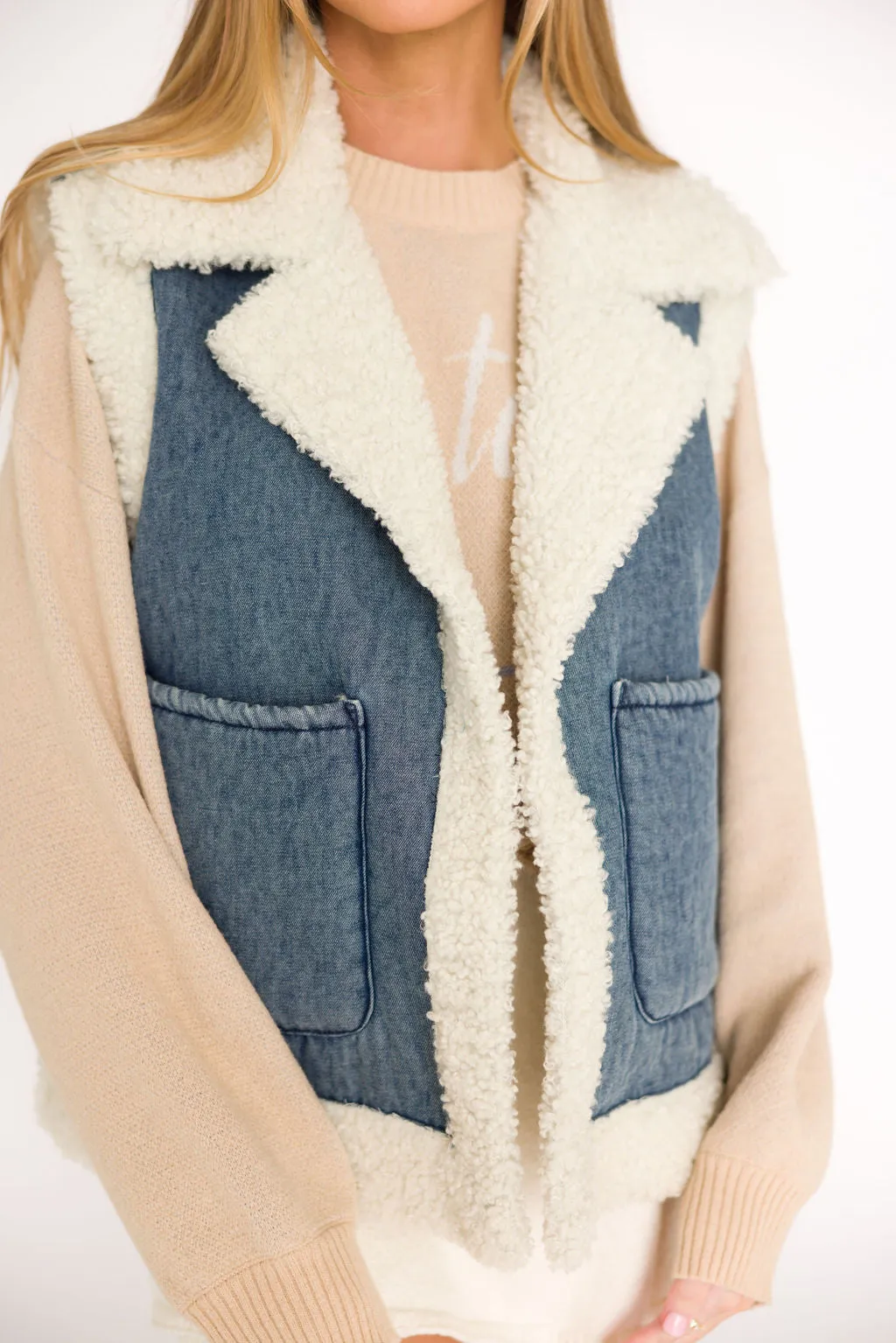 EasyCareFabric Willa Sherpa Denim Vest *Final-Sale*