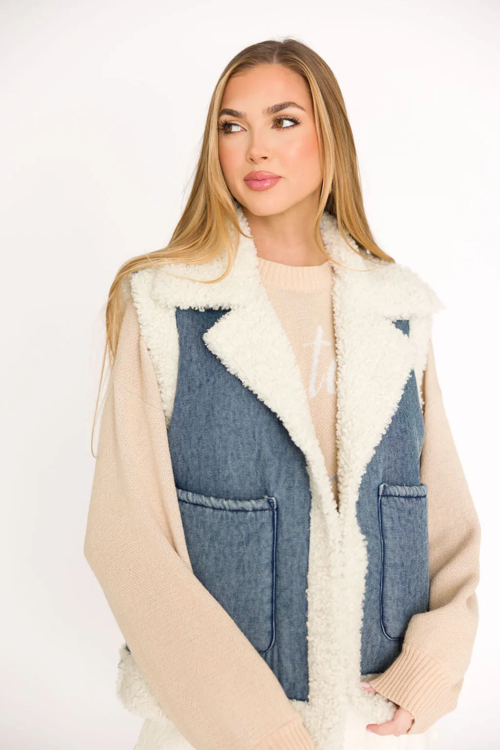 Minimalist Styling Willa Sherpa Denim Vest *Final-Sale*