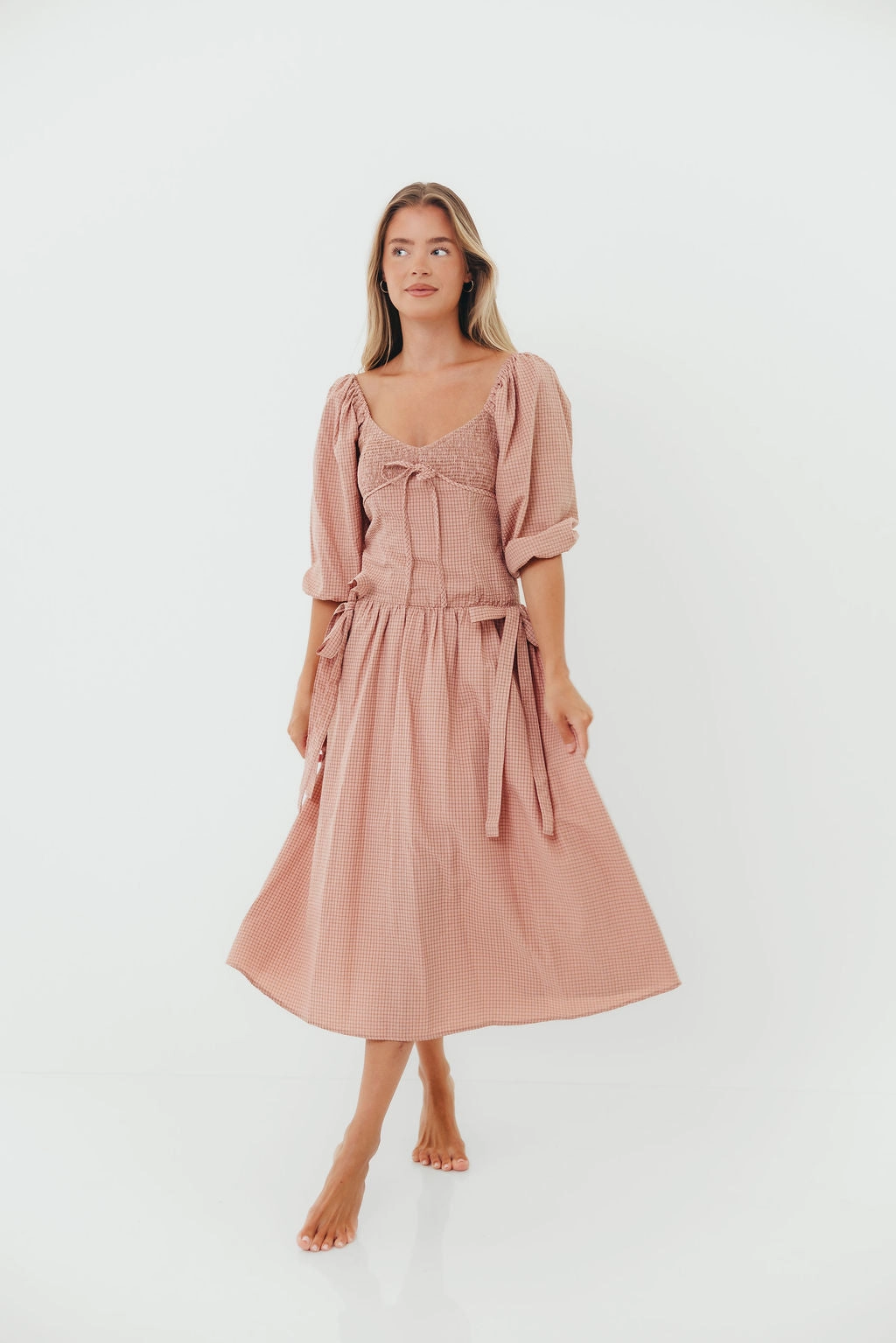 Marla Bow Detail Midi Dress in Dust Pink Timeless Comfort Wear