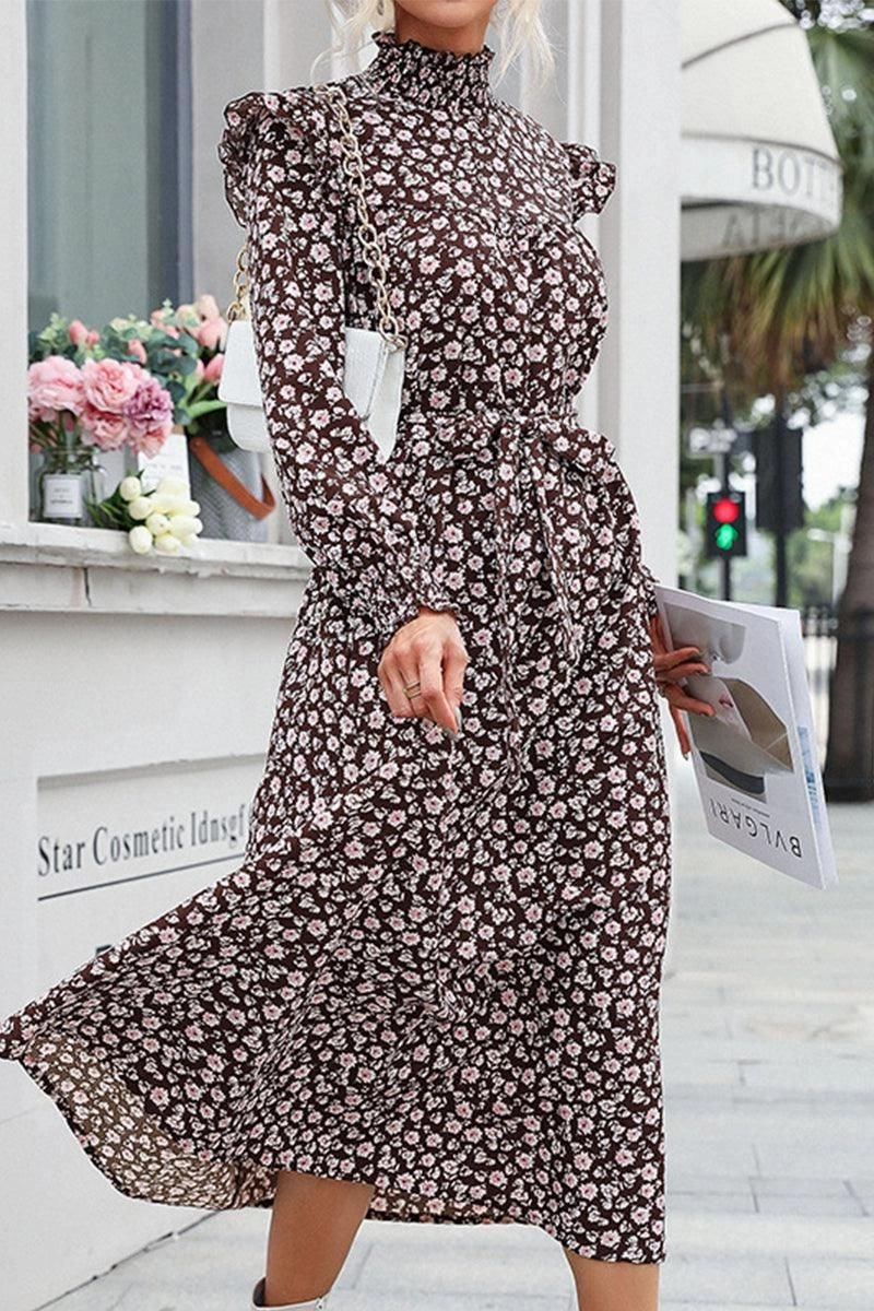 Weekend Ready Office Cool HIGH NECK FLORAL PATTERNED LONG DRESS