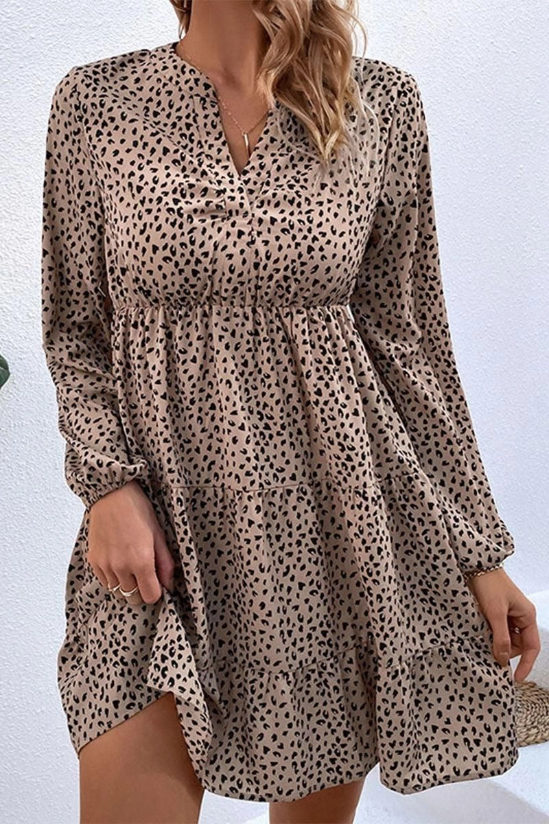 LEOPARD RUFFLE LONG SLEEVE DRESS Vibrant Hue