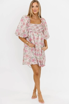 Emma Babydoll Mini Dress in Pink *Final-Sale* City Flow