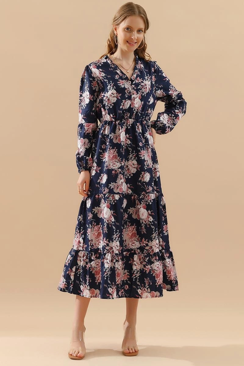 Daily Movement FLORAL PATTERN LONG SLEEVE CASUAL DRESS
