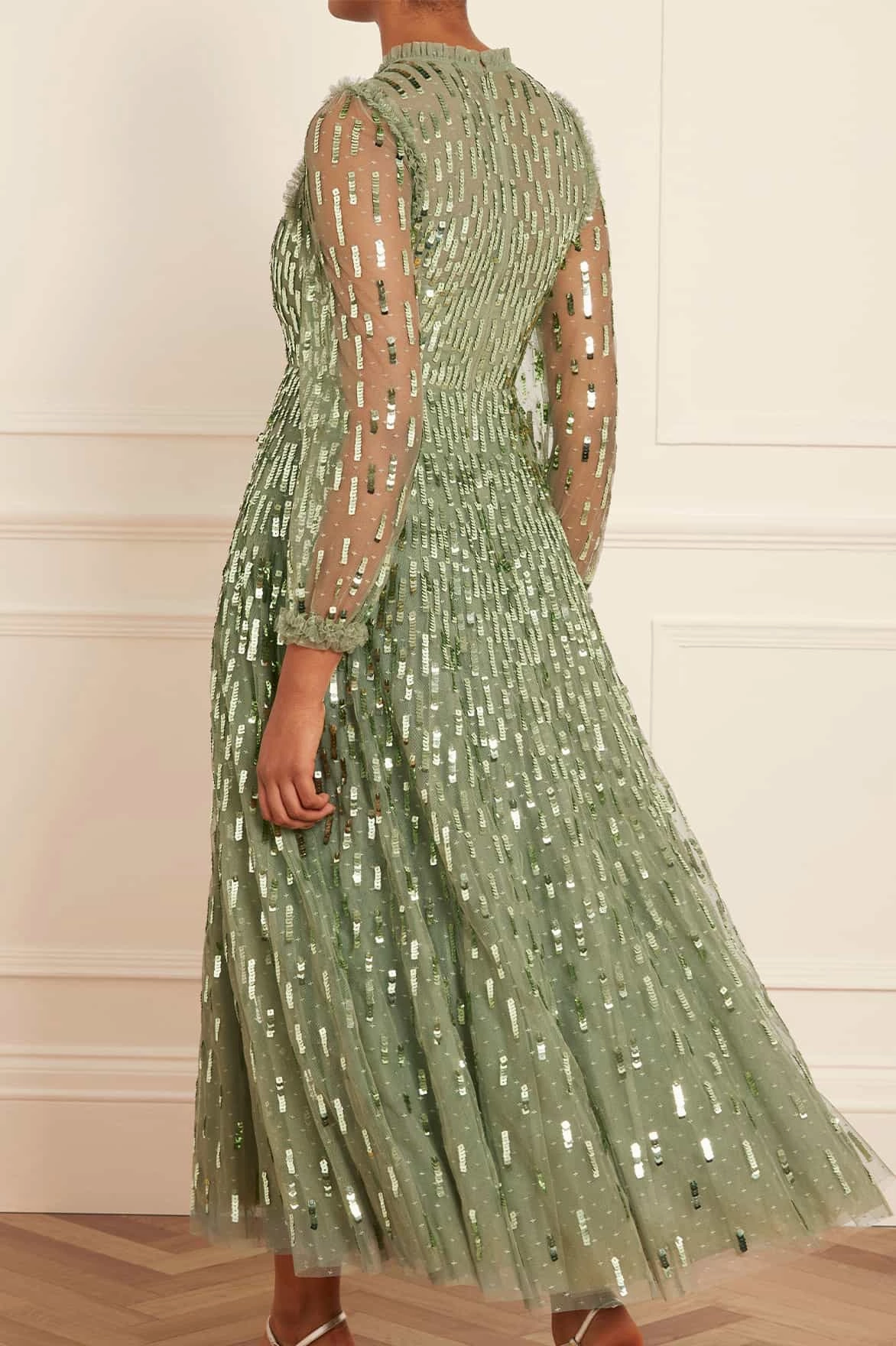 Sequin Dash Long Sleeve Ankle Gown Feminine Line Family Vibe