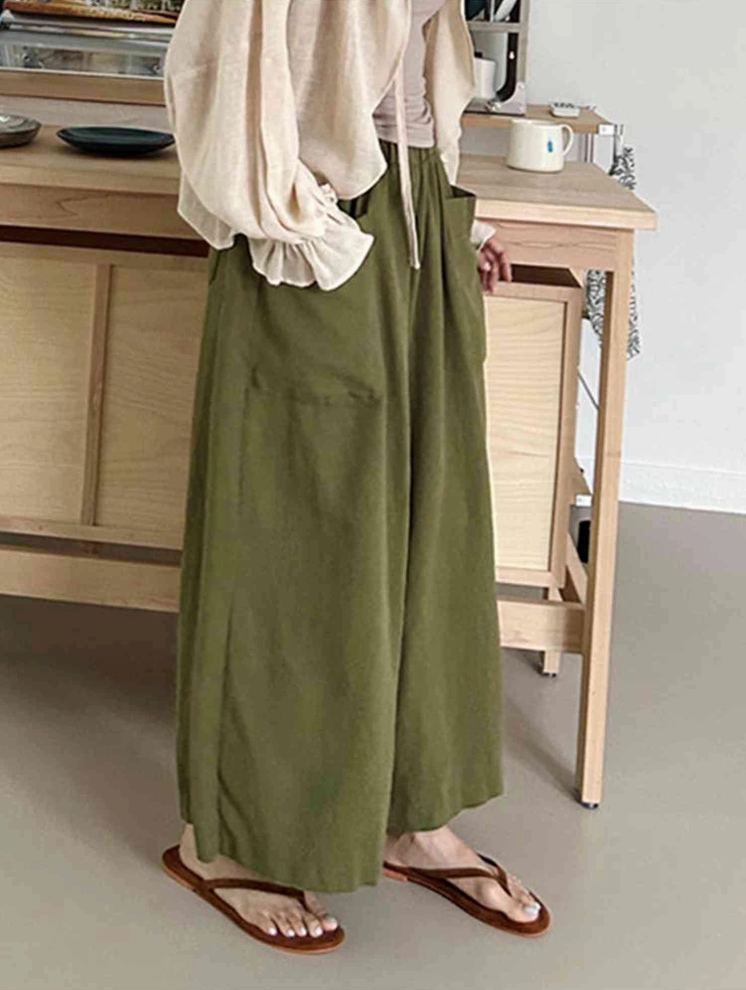 CASUAL LOOSE RAMIE WIDE-LEG PANTS_CWBLP0737 Multi Panel Construction