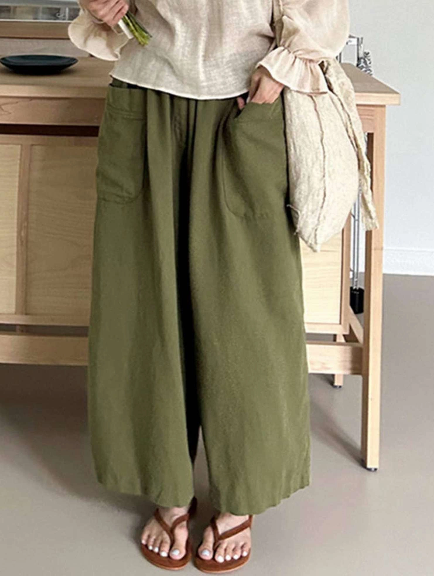 CASUAL LOOSE RAMIE WIDE-LEG PANTS_CWBLP0737 Body Shape Quick Movement Wear