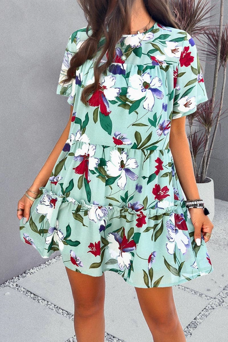 Lightweight warm-weather dress Perfect Comfort Wear CASUAL HOLIDAY PRINT SHORT SLEEVE DRESS_CWDSD2405