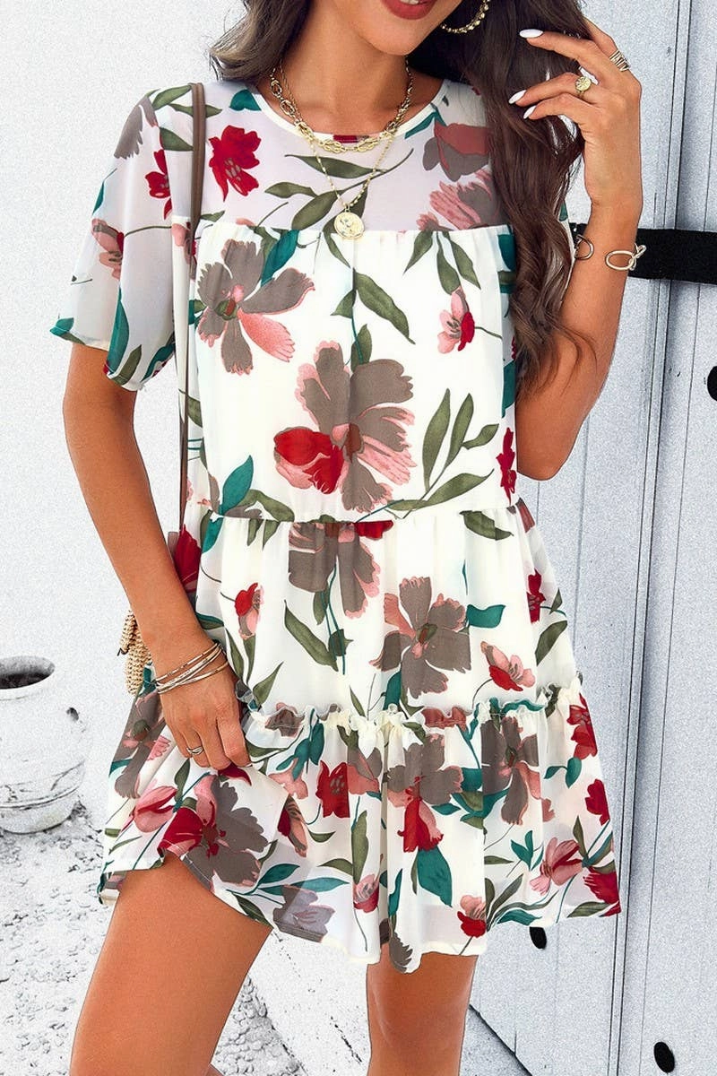 CASUAL HOLIDAY PRINT SHORT SLEEVE DRESS_CWDSD2405 Influencer-Approved