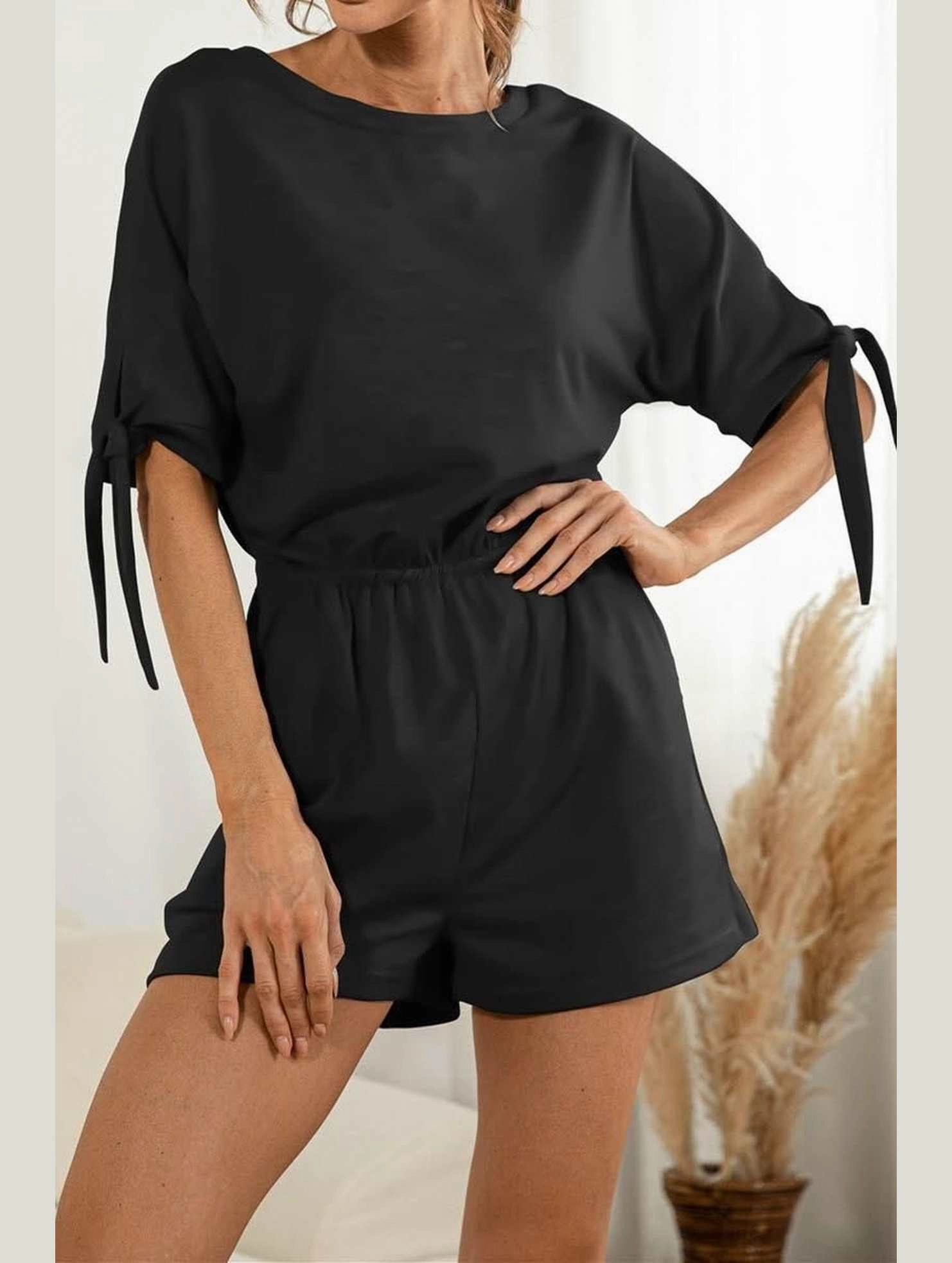 QuickDryTech SLEEVE SLIT SOLID COLOR LACE CASUAL JUMPSUIT