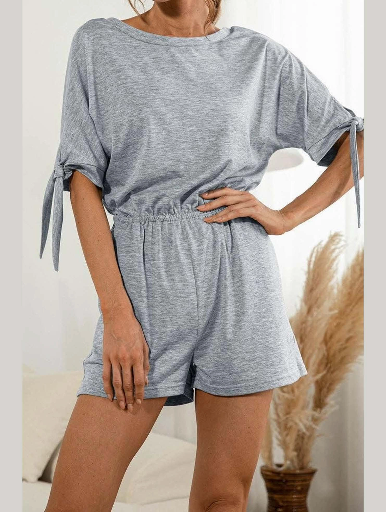 Shopping Date SLEEVE SLIT SOLID COLOR LACE CASUAL JUMPSUIT