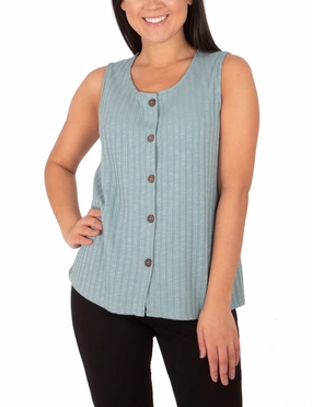 Sleeveless Button Front Top CompressionSupportWeave