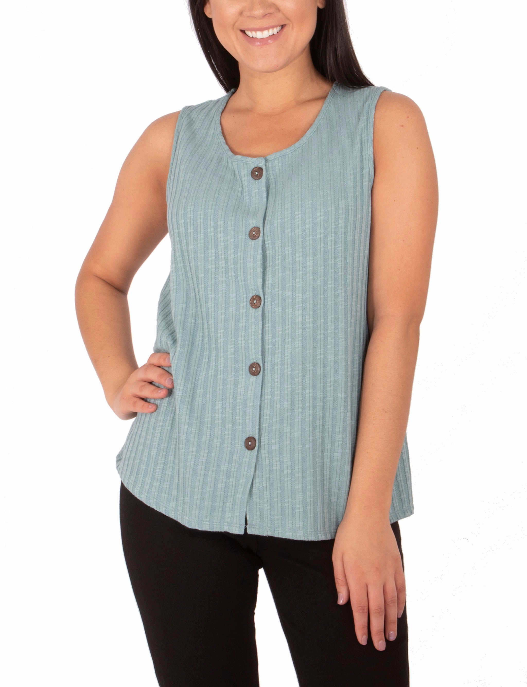 Sleeveless Button Front Top Cold Weather HighNeckline