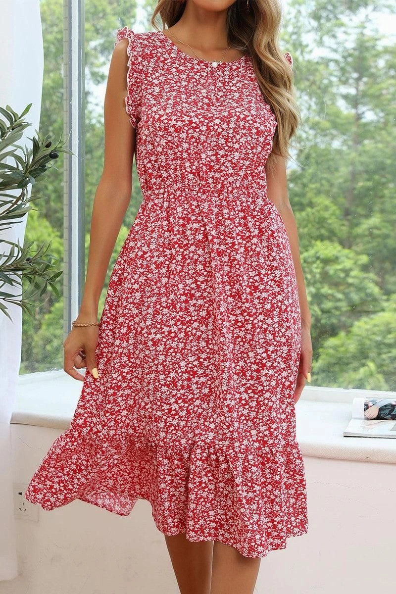 Trendy Piece SLEEVELESS LACED ROUND NECK FLORAL PRINTED DRESS