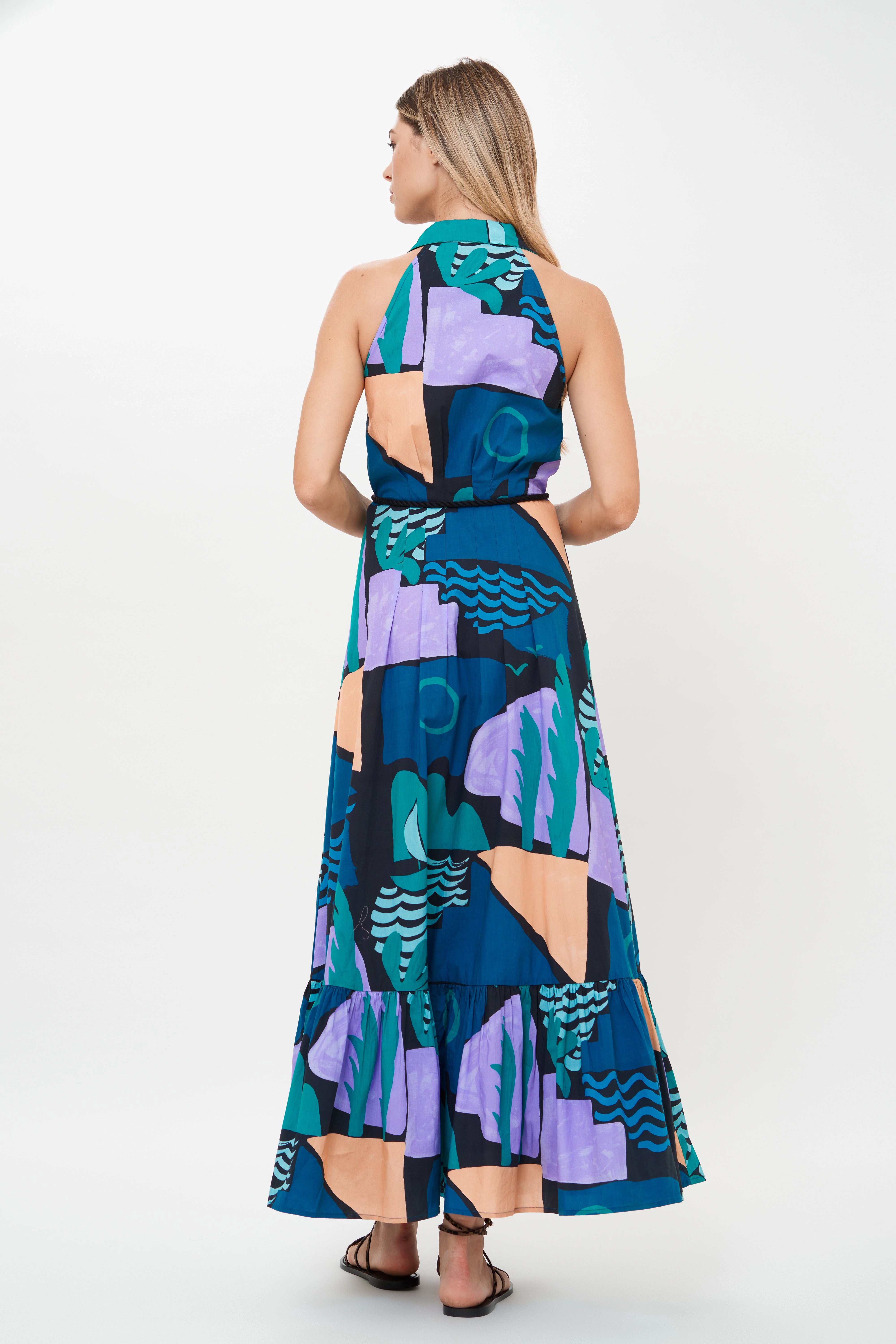 Sleeveless Shirt Dress Maxi Riviera Blue Classic-style