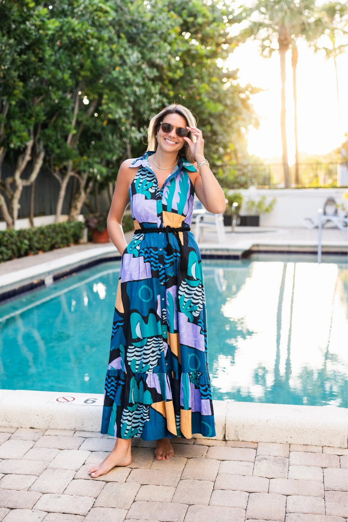 Church Proper Front-Zip Sleeveless Shirt Dress Maxi Riviera Blue