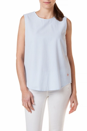 Breathable Knit Fabric Sleeveless Top Blue Seersucker