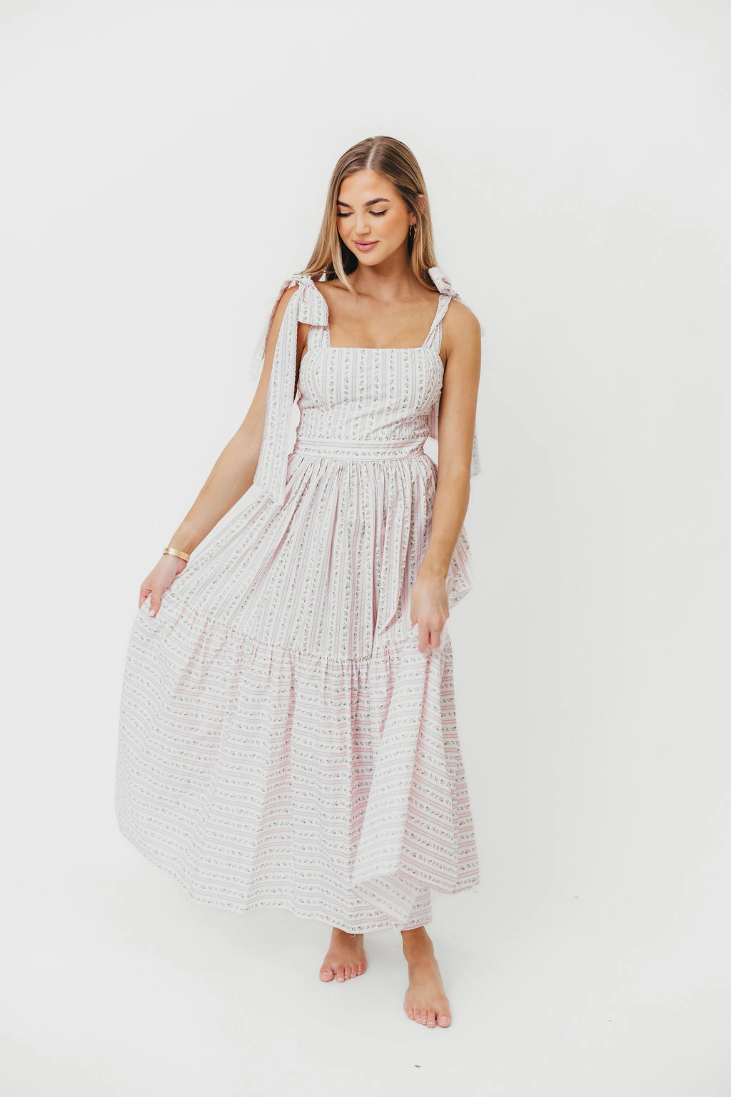 Garcelle Floral Tiered Midi Dress in Pink *Final-Sale* Lounge Cut