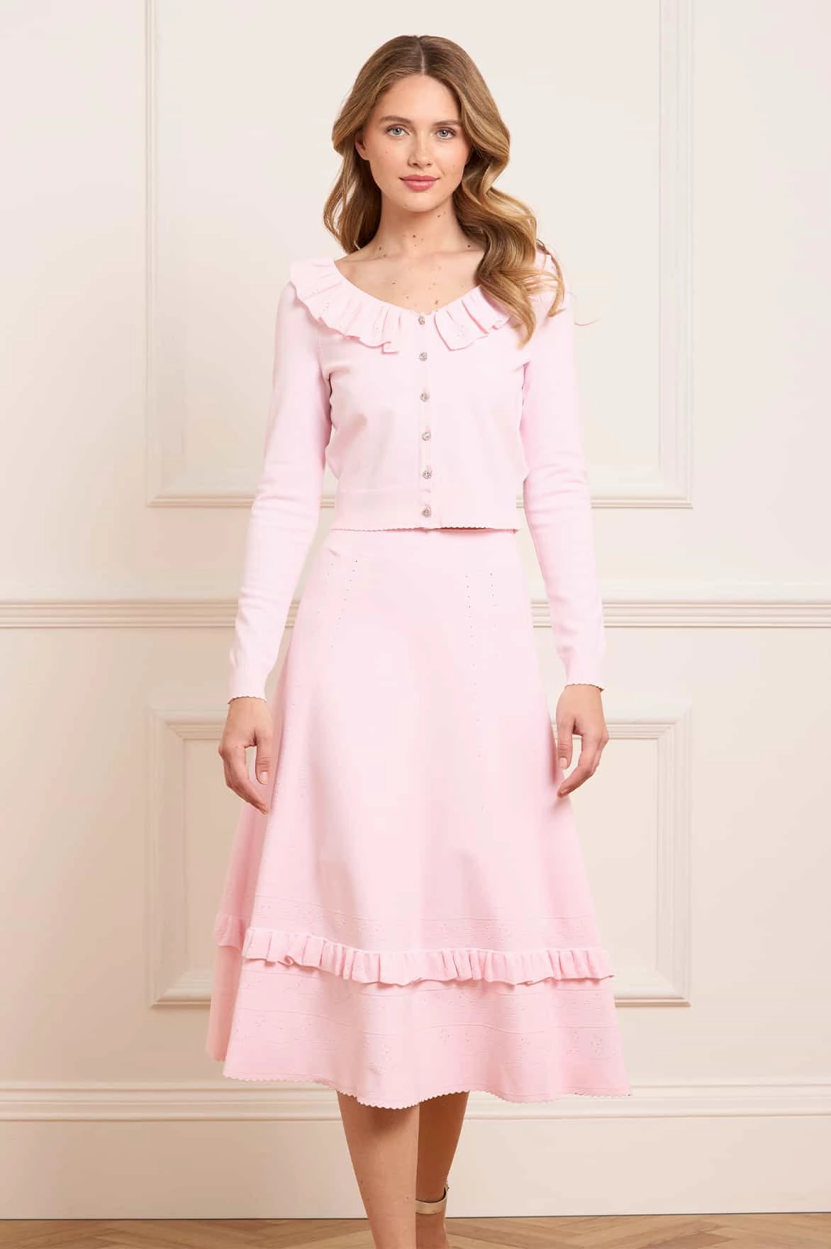 beaded embellishment Pointelle Trim Knit Skirt