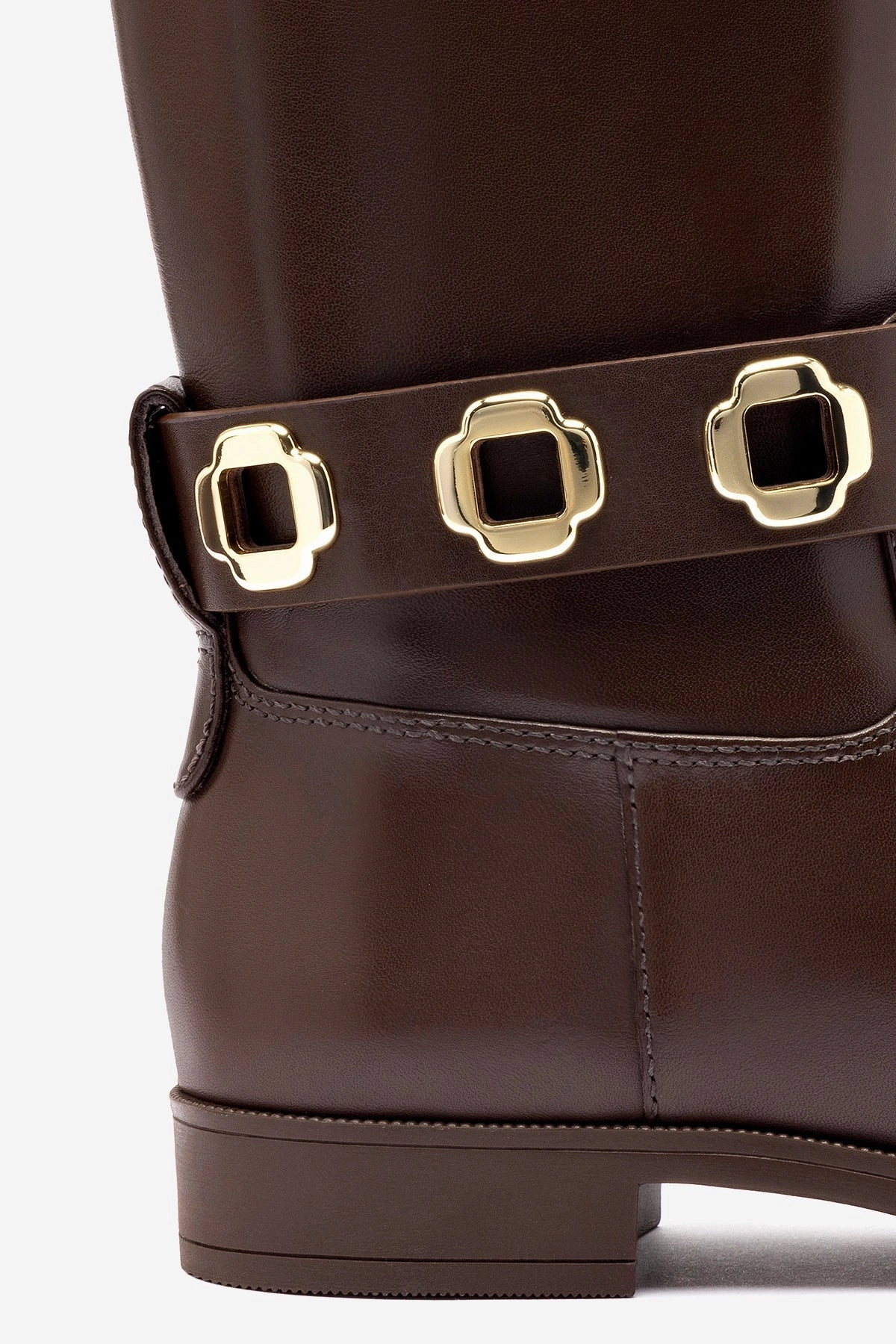 Milan Flat Bootie In Brown Water Resistant Leather Shine Tone Teen Fun