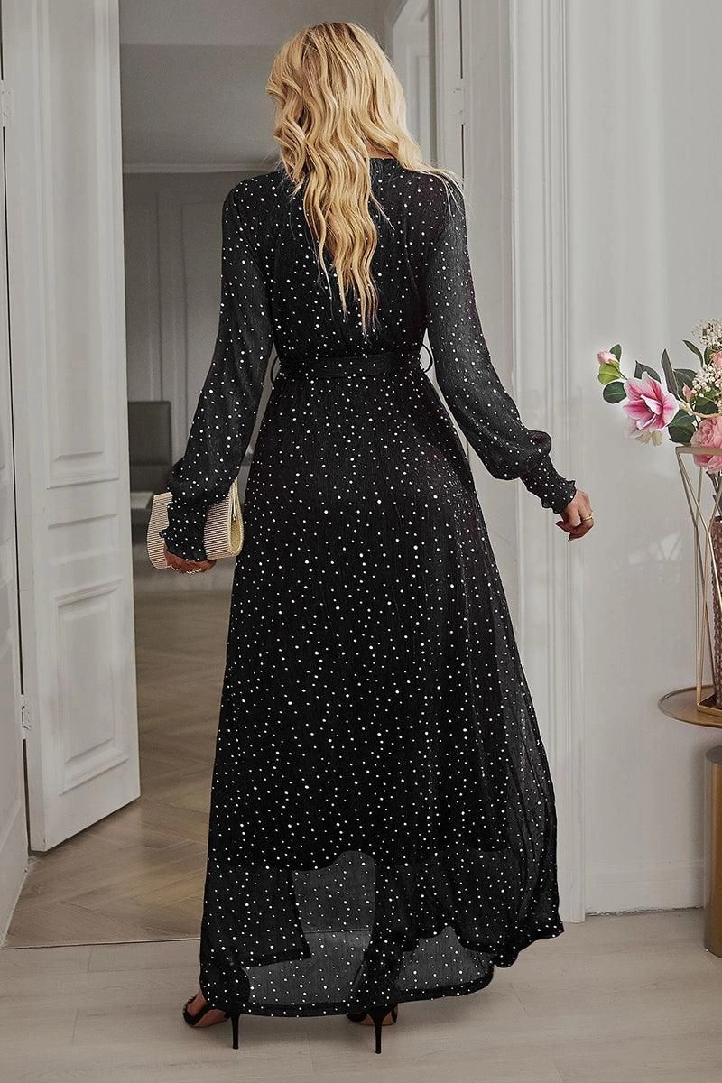 SLIT DRESS WITH SEQUIN Soft Feel