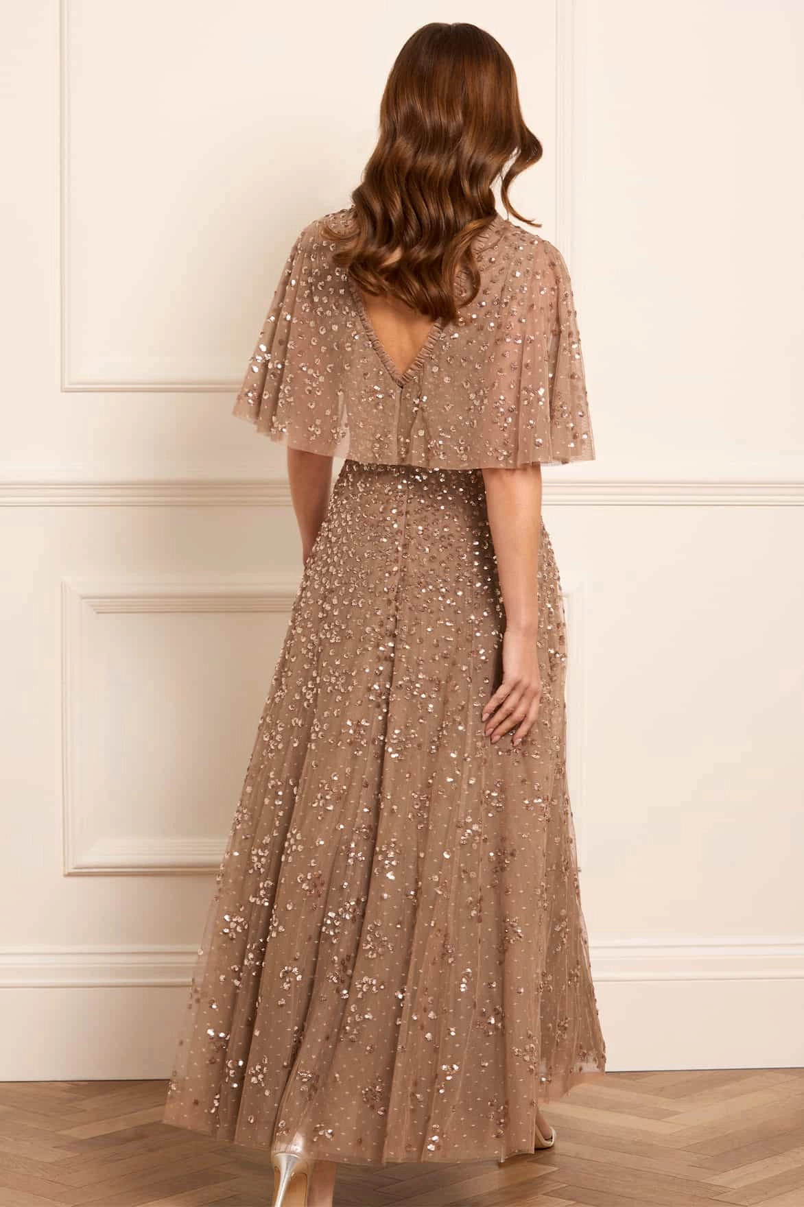 Simple yet sophisticated gown Fair-Trade Leila Dot V-Neck Cape Ankle Gown