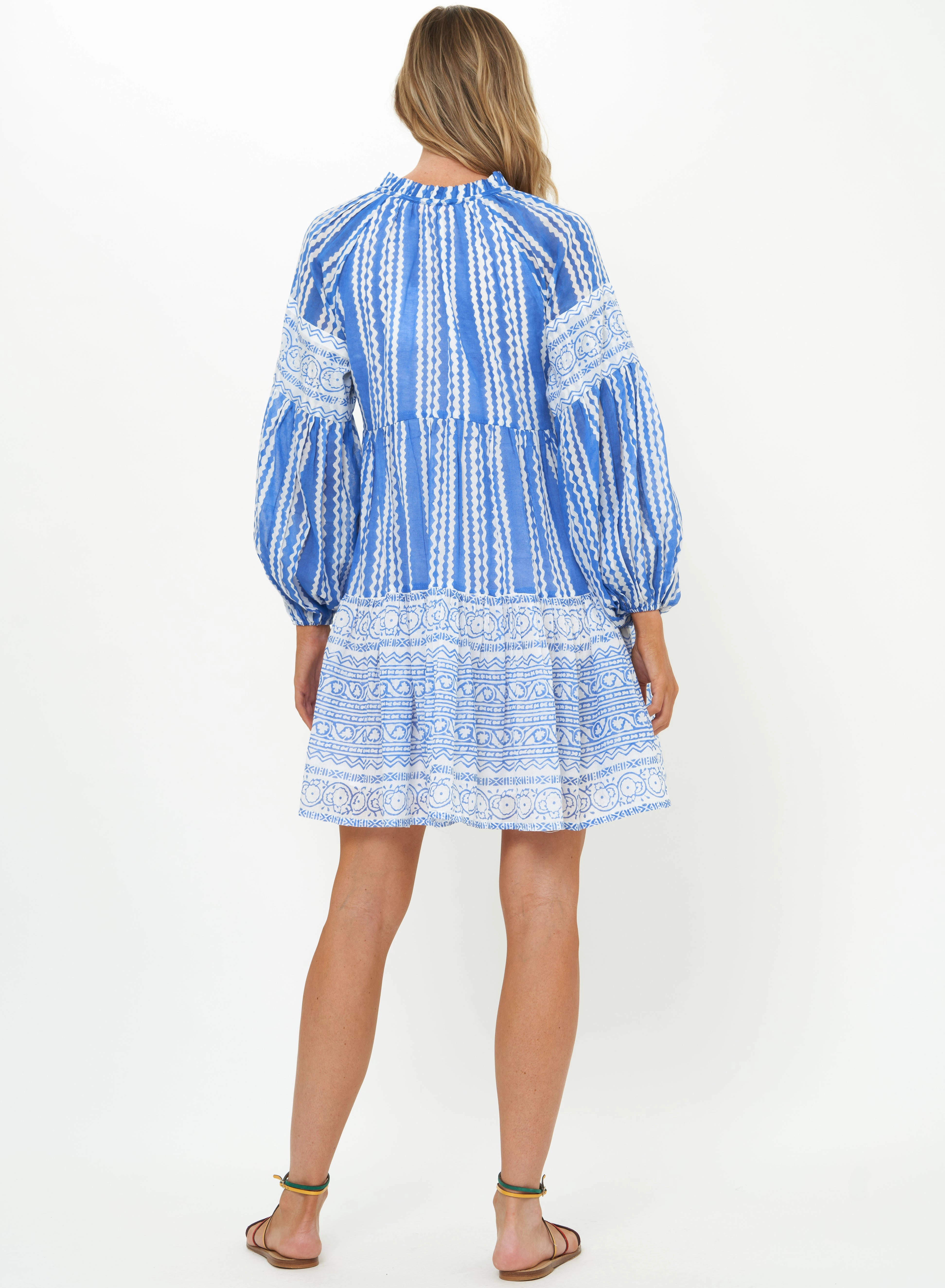 Fashionable Comfort Wear Balloon Sleeve Short Ziggy Blue