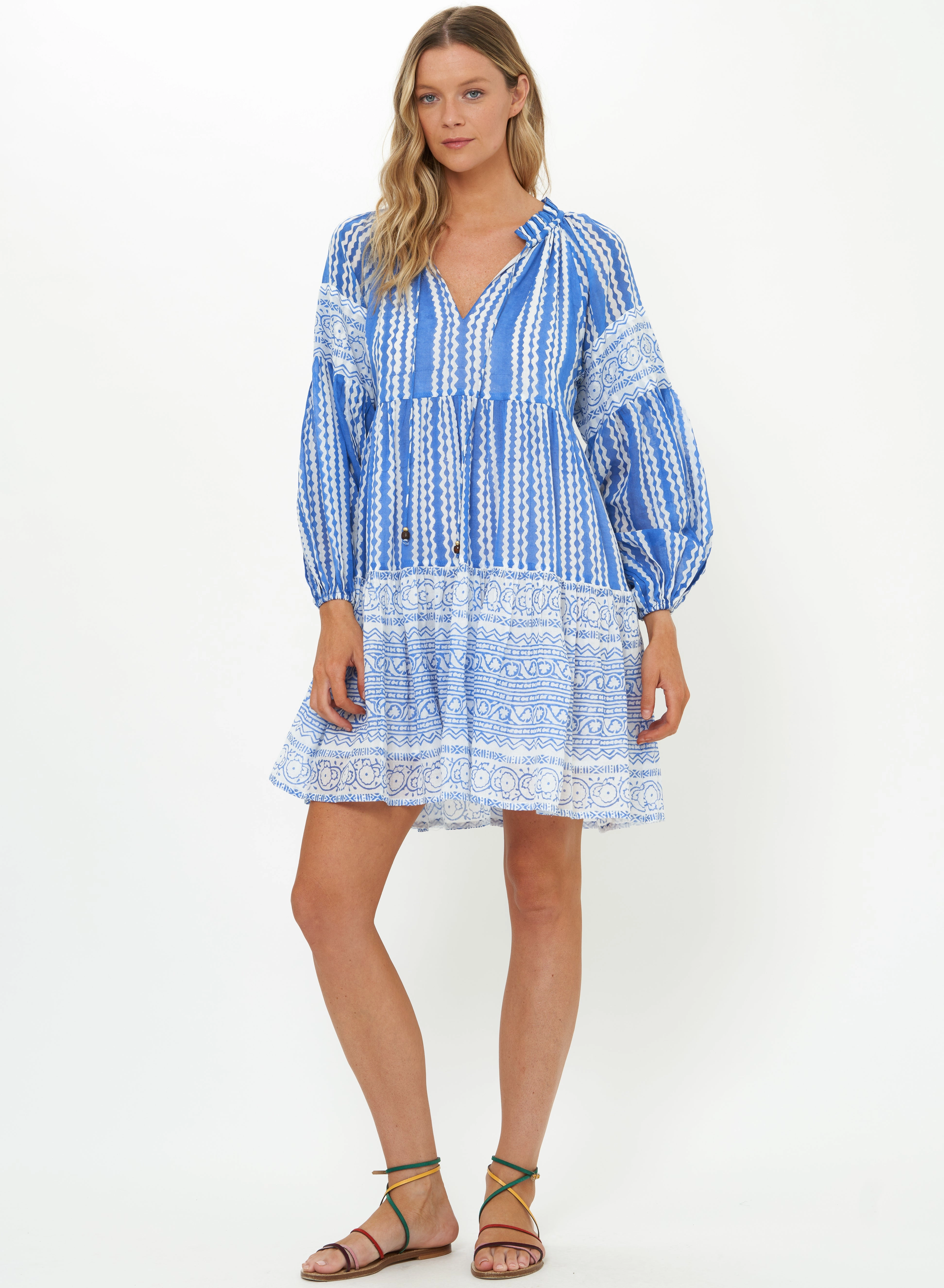 Work Chic Business casual Balloon Sleeve Short Ziggy Blue