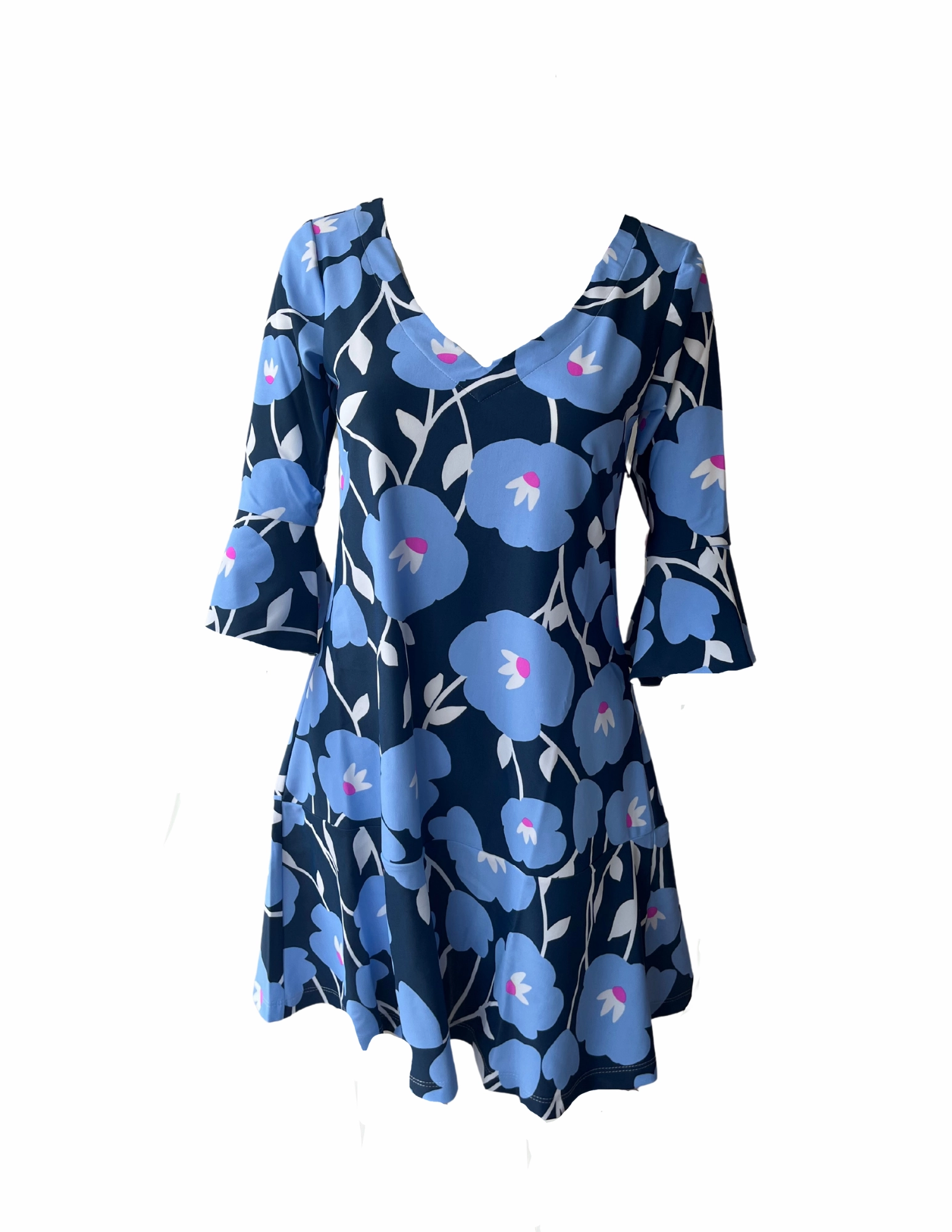 Daily Option Flirty Dress Pop Art Flower Navy