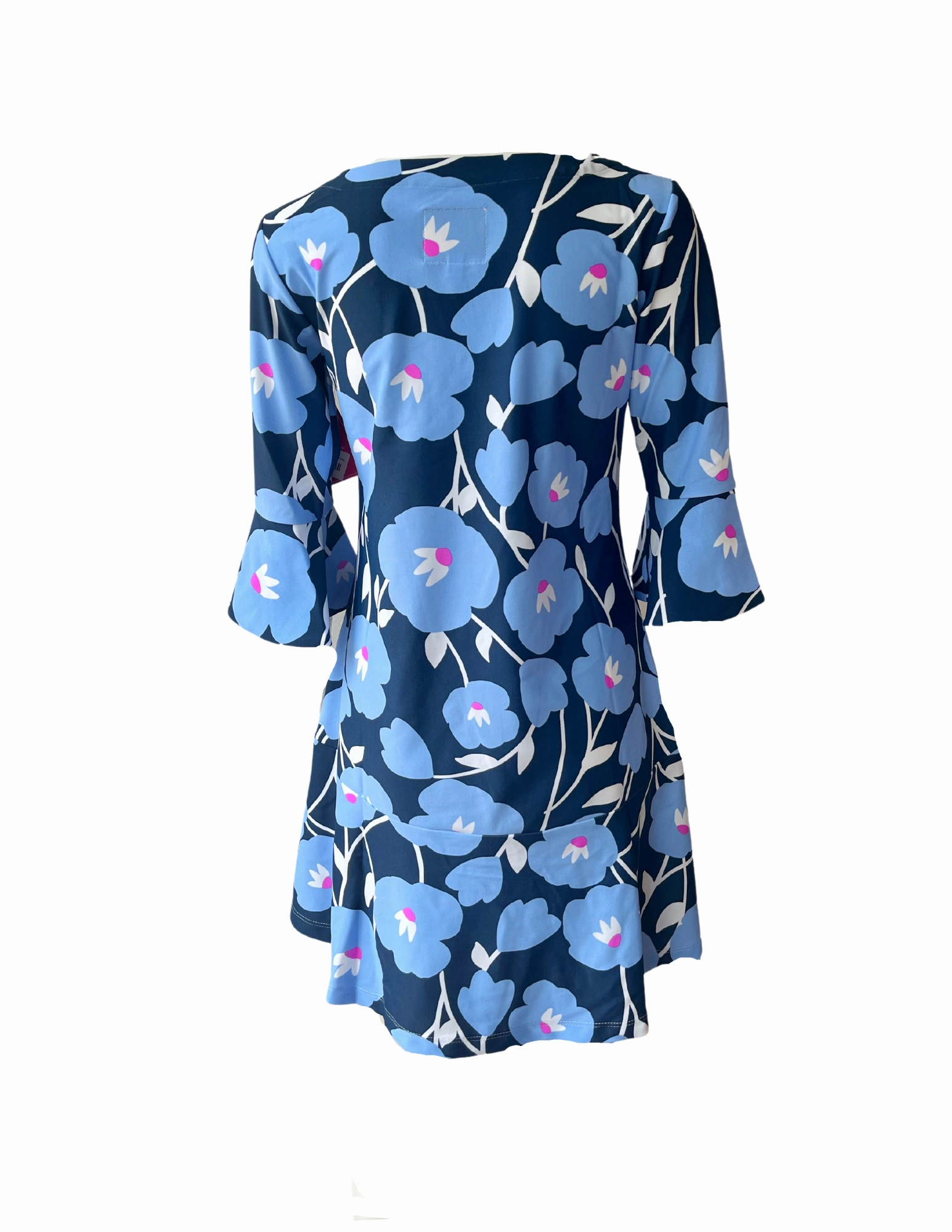 Easy Going Soft Material Flirty Dress Pop Art Flower Navy